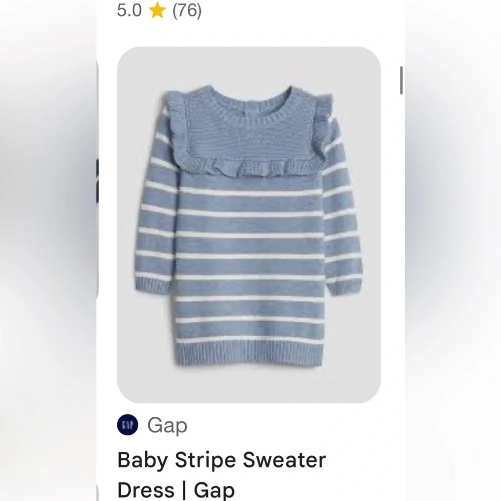 GAP Baby Blue Knit Sweater Dress 100% Cotton